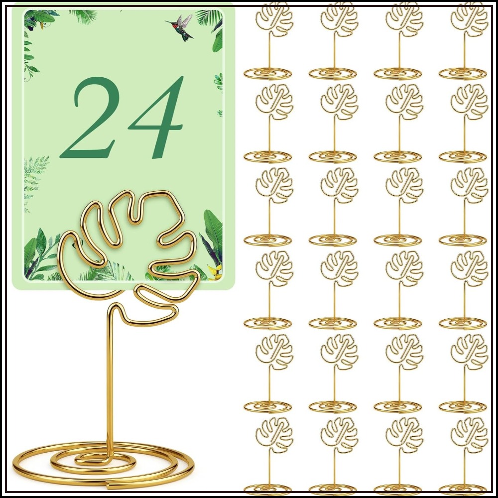Place Card Holder - 24개 여름 골드 몬스테라 잎 모양