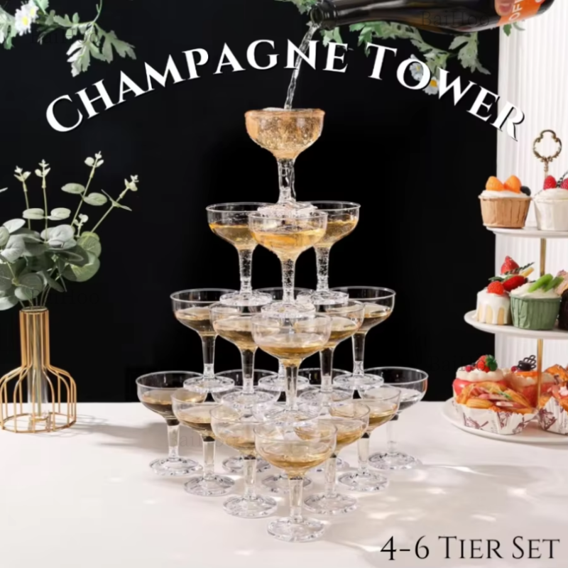 Champagne Tower Set - 20-60PCS 아크릴 샴페인 쿠페 안경 약혼