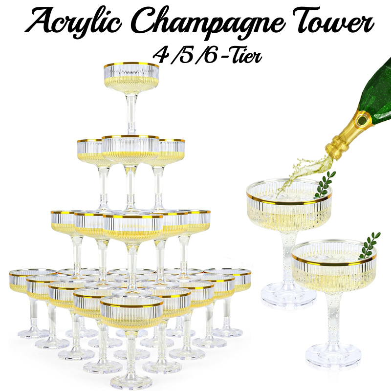 Champagne Tower Set - 4-6단 아크릴 샴페인 타워 플라스틱 샴페인