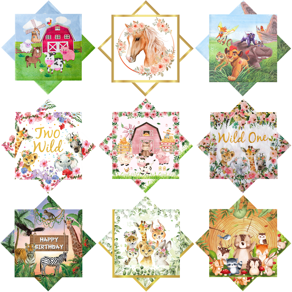 Wedding Zoo - 20/40pcs 만화 동물 농장 냅킨 호랑이