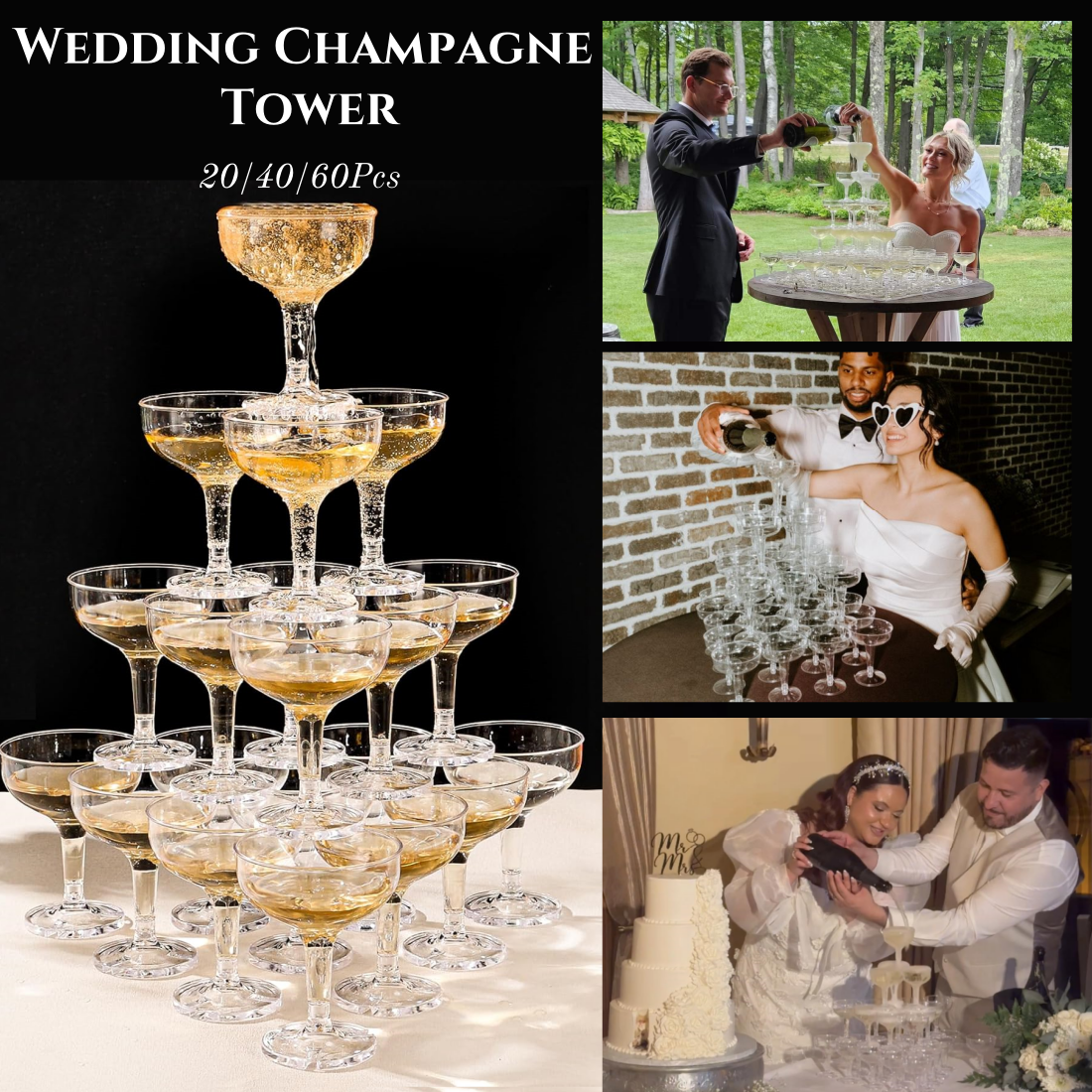 Champagne Tower Set - 20/40/60Pcs 웨딩 샴페인 쿠페 잔 5온스