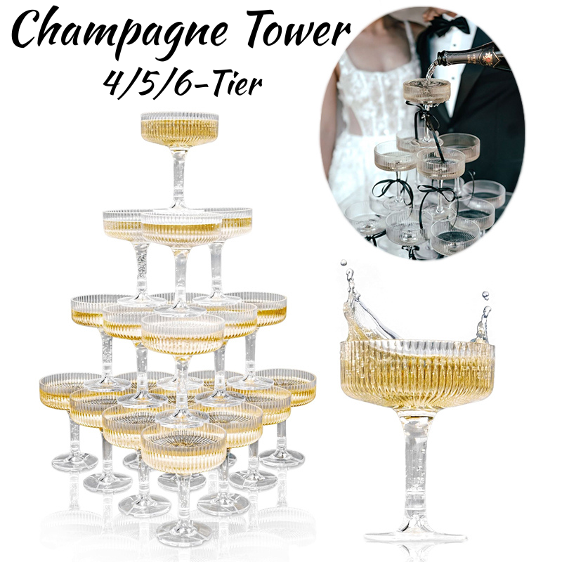 Champagne Tower Set - 4-6단 7온스 플라스틱 샴페인 잔 아크릴