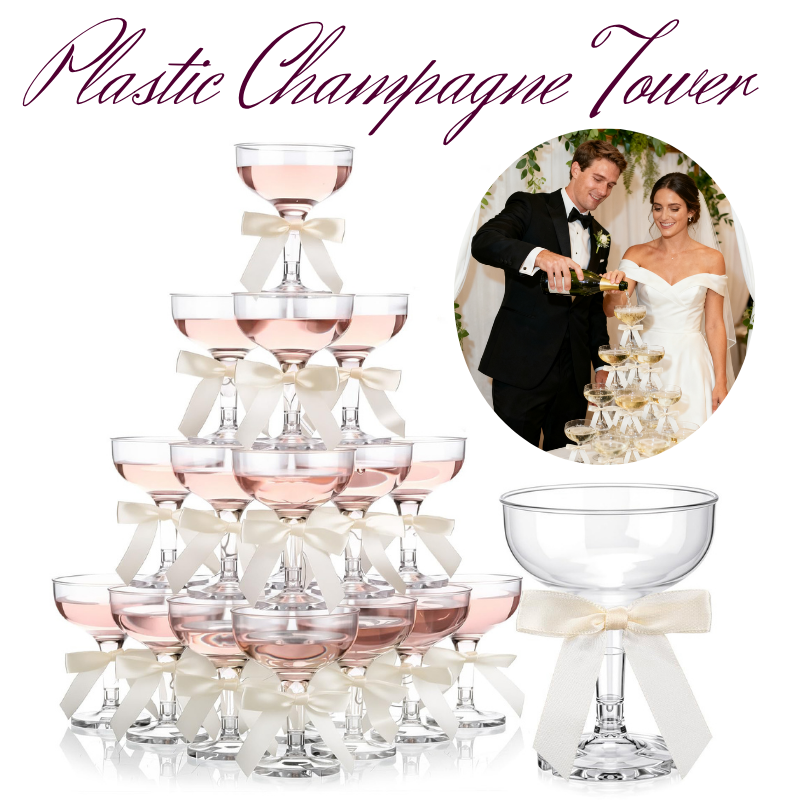 Champagne Tower Set - 4~6단 아크릴 샴페인 타워, 리본 장식