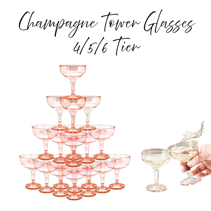 Champagne Tower Set - 4-6단 아크릴 샴페인 타워 글라스 플라스틱