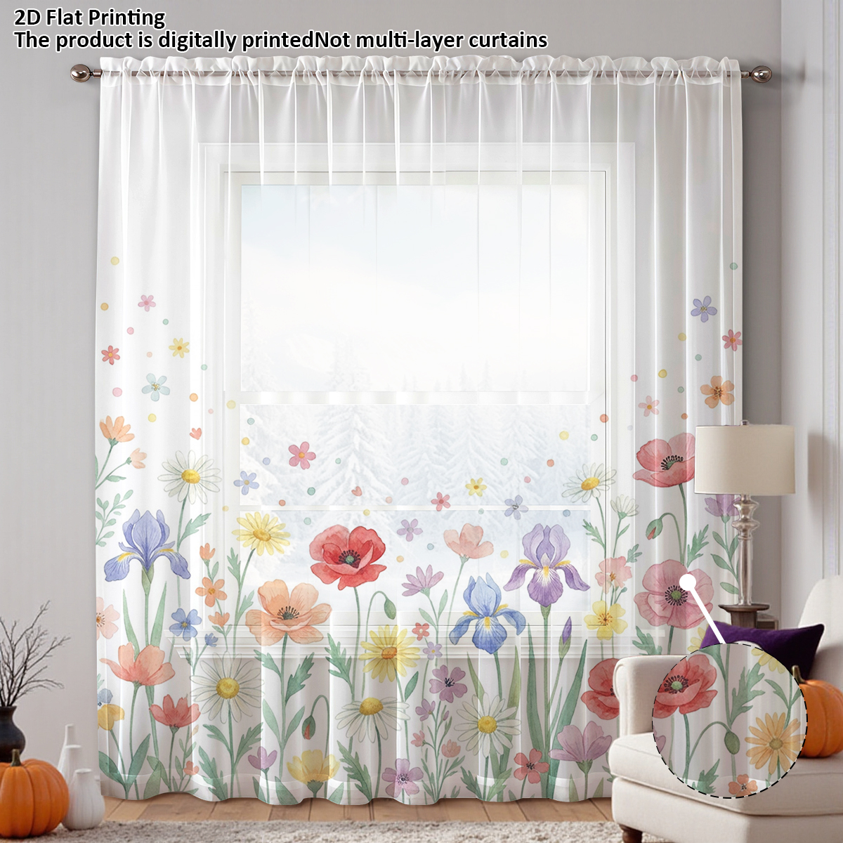 플로럴 프라이버시 시어 커튼, 거실 발코니 침실 장식용 - Good Floral & Wedding Decor Supply Photos 리뷰 및 가격
