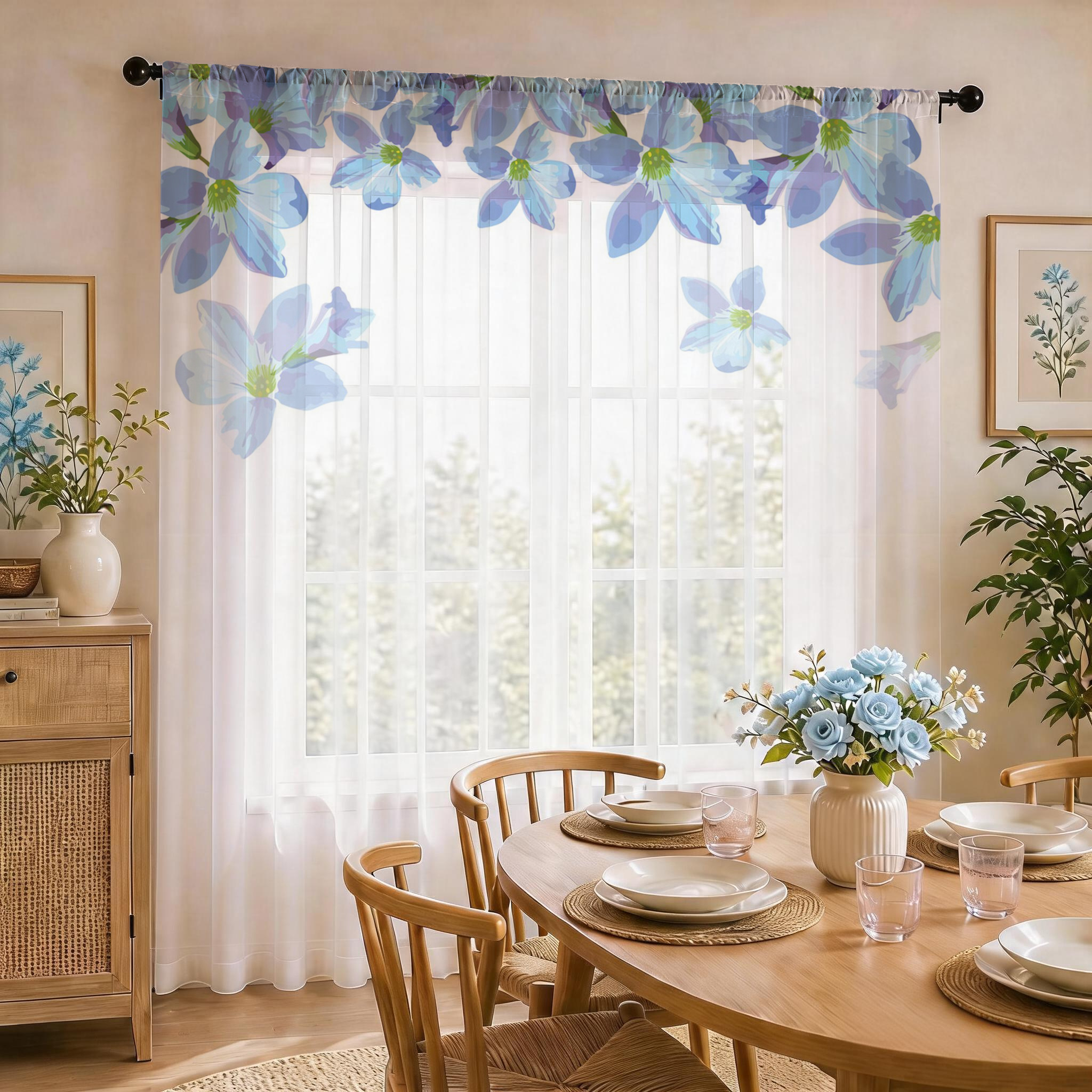 블루 플로럴 그라데이션 시어 커튼, 고품질 차광 고급  - Good Floral & Wedding Decor Supply Photos 리뷰 및 가격