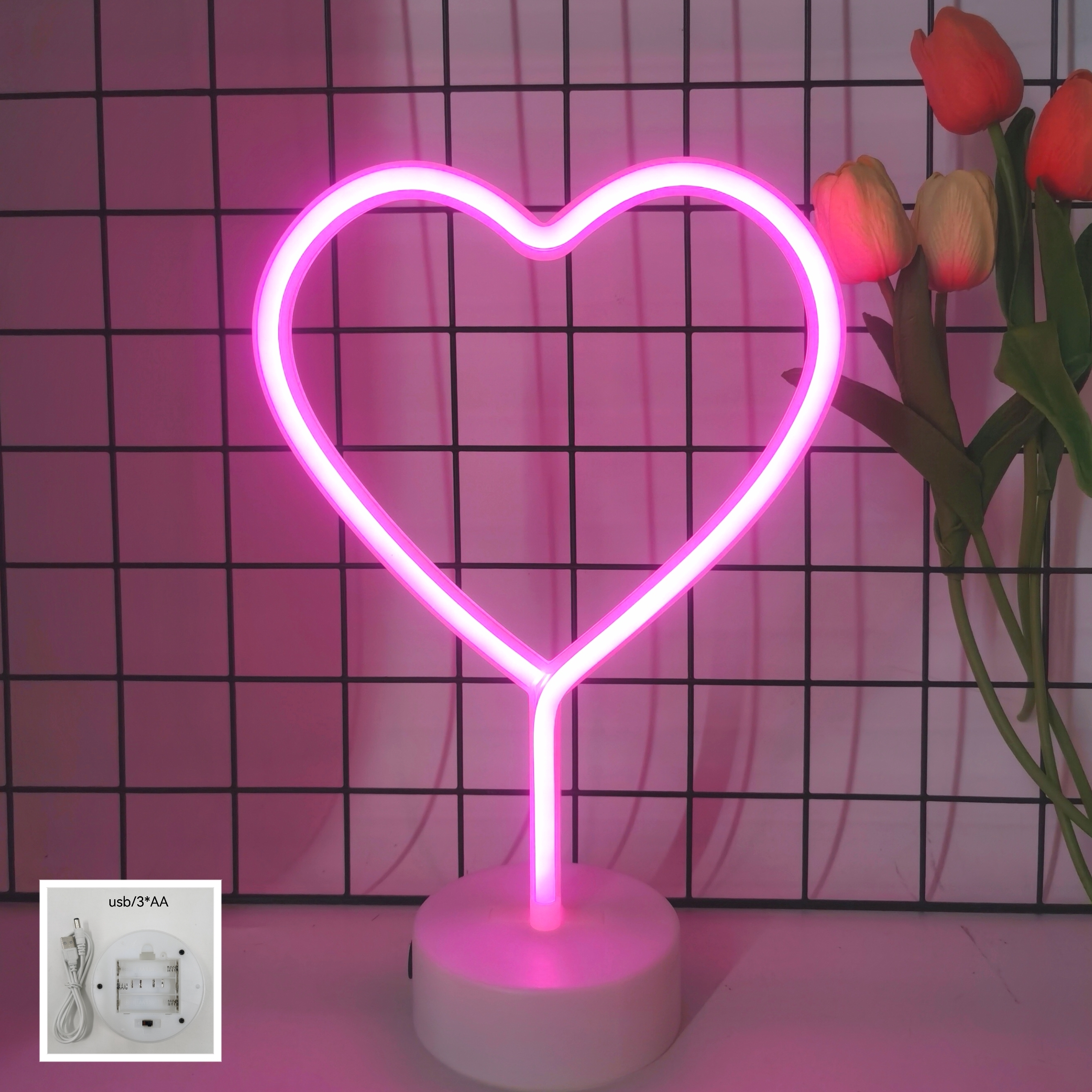 하트 모양의 네온 조명, 배터리 또는 USB 전원, 선 - Wedding Power Supply 리뷰 및 가격