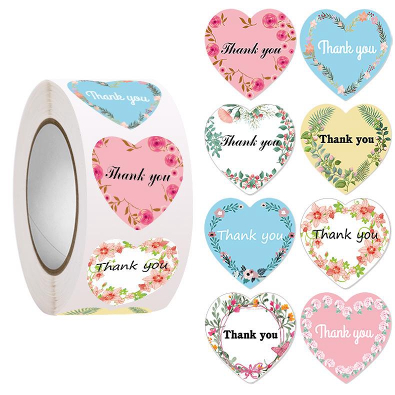 100-500pcs 심장 감사 스티커 꽃 장식 씰링 스 - Wedding Supply Business 리뷰 및 가격