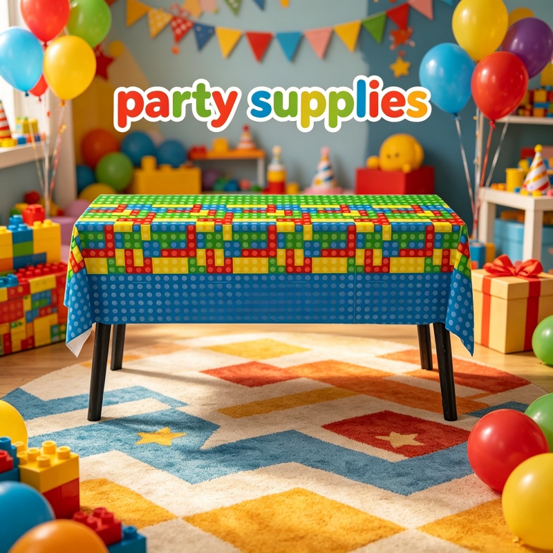 빌딩 블록 벽돌 스타일 식탁보 세련된 만화 캐릭터 생일 - Wedding Day Supply Kit 리뷰 및 가격