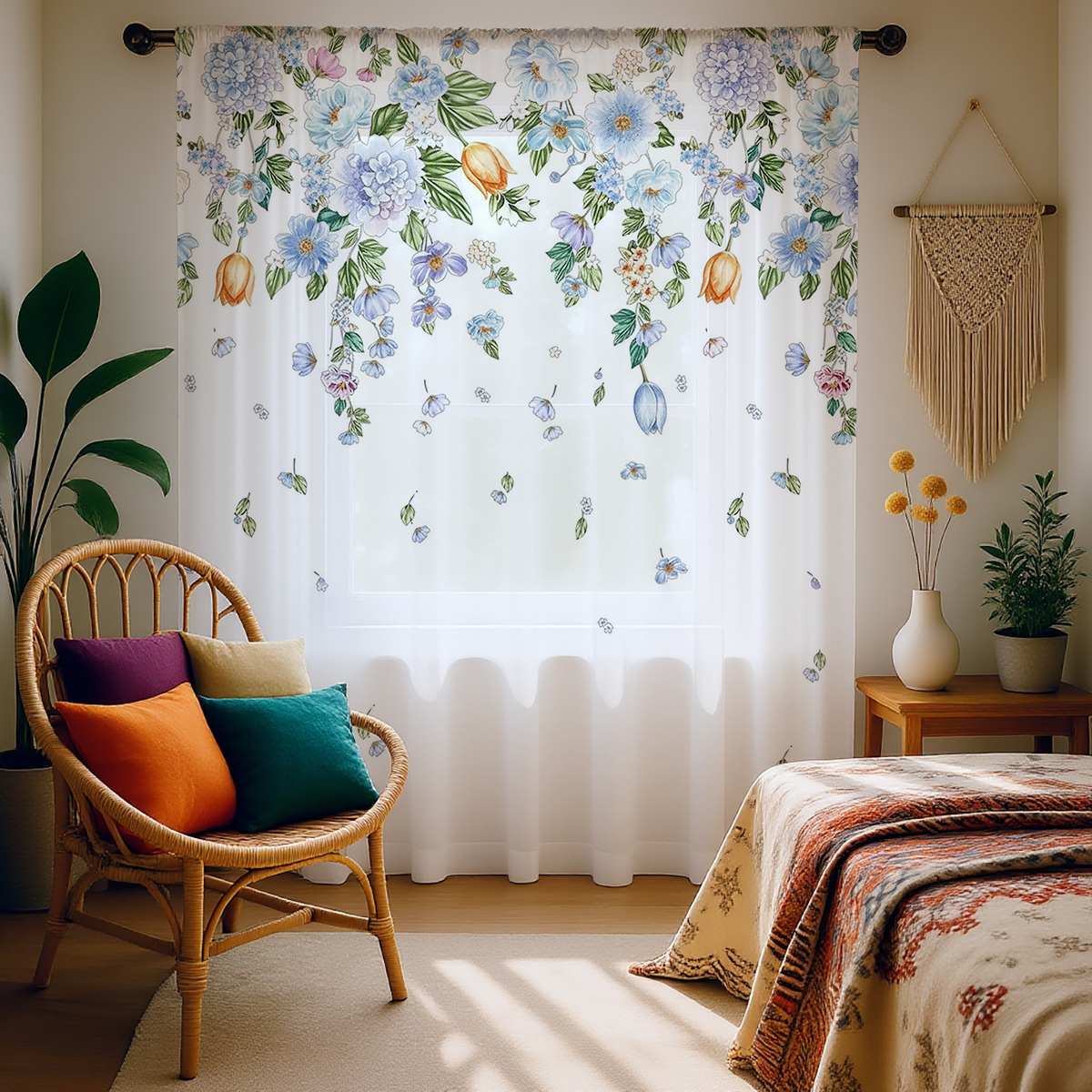꽃무늬 시어 커튼, 거실, 발코니, 침실 장식용 고품질 - Good Floral & Wedding Decor Supply Photos 리뷰 및 가격