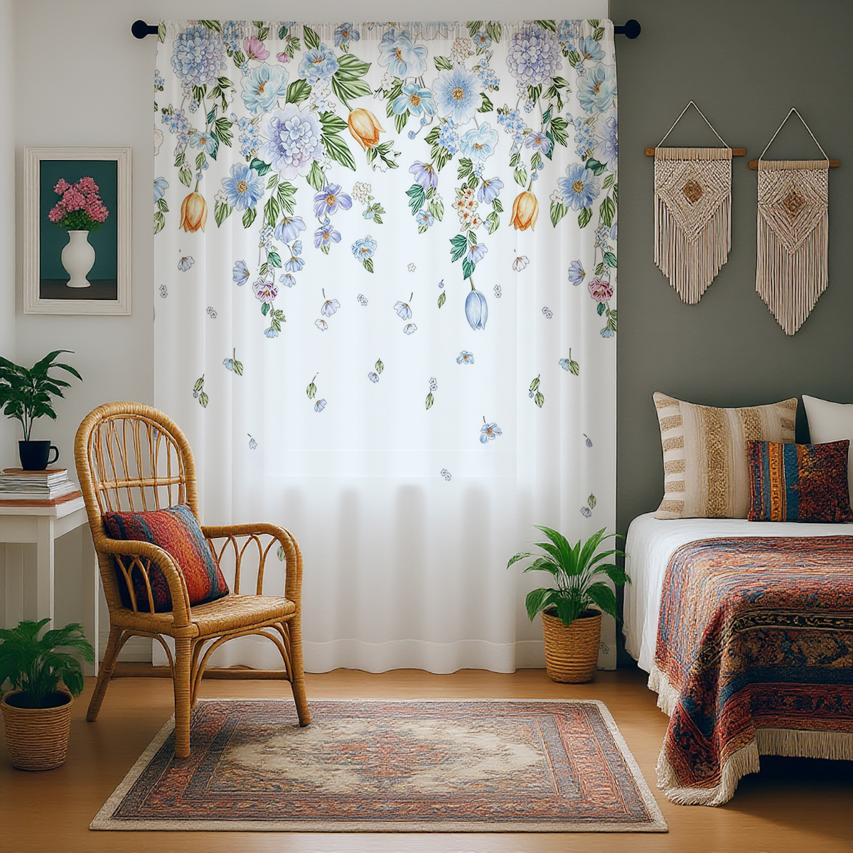꽃무늬 시어 커튼, 거실, 발코니, 침실 장식용 고품질 - Good Floral & Wedding Decor Supply Photos 리뷰 및 가격
