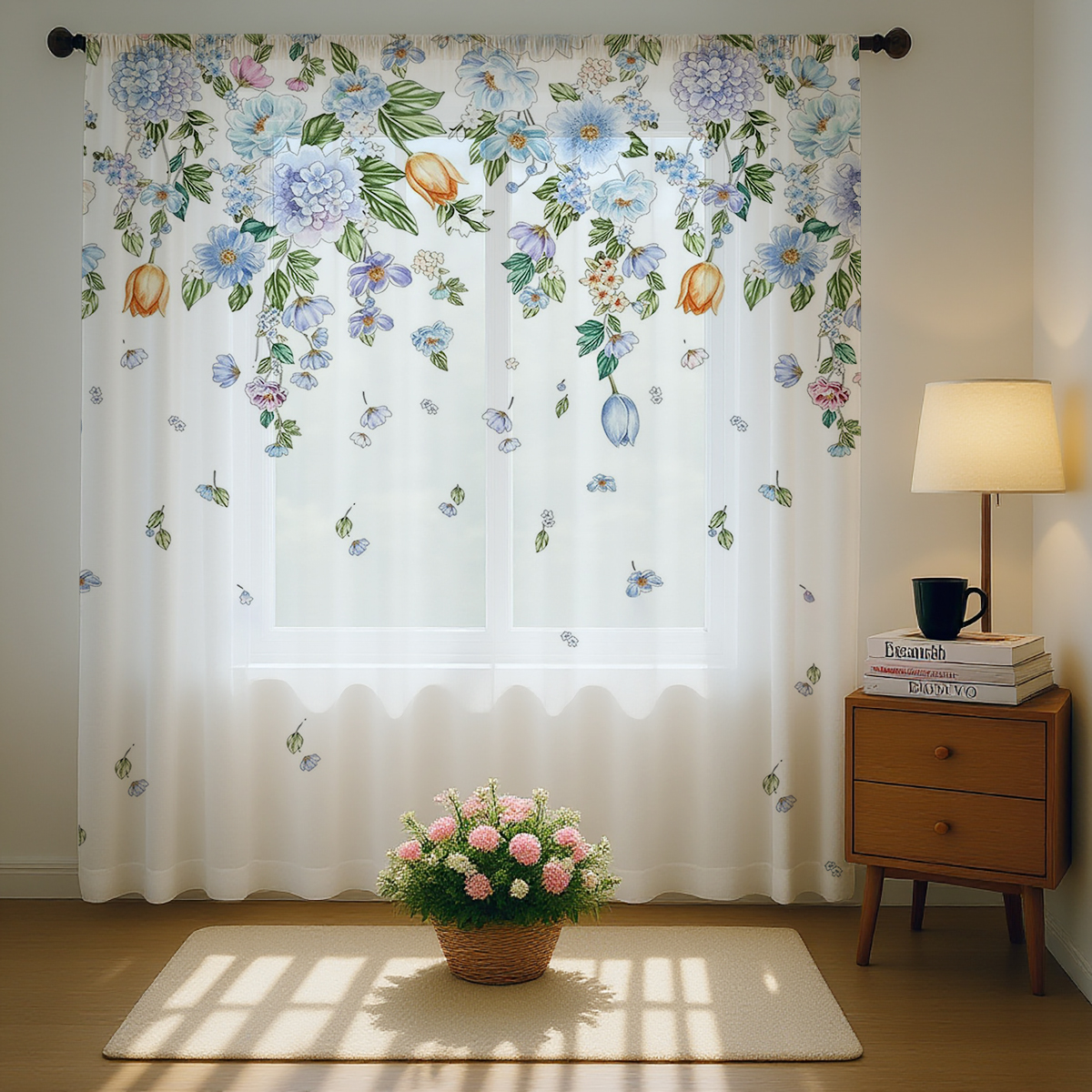꽃무늬 시어 커튼, 거실, 발코니, 침실 장식용 고품질 - Good Floral & Wedding Decor Supply Photos 리뷰 및 가격