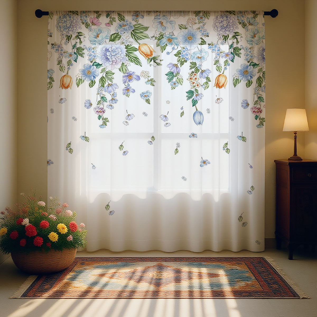 꽃무늬 시어 커튼, 거실, 발코니, 침실 장식용 고품질 - Good Floral & Wedding Decor Supply Photos 리뷰 및 가격