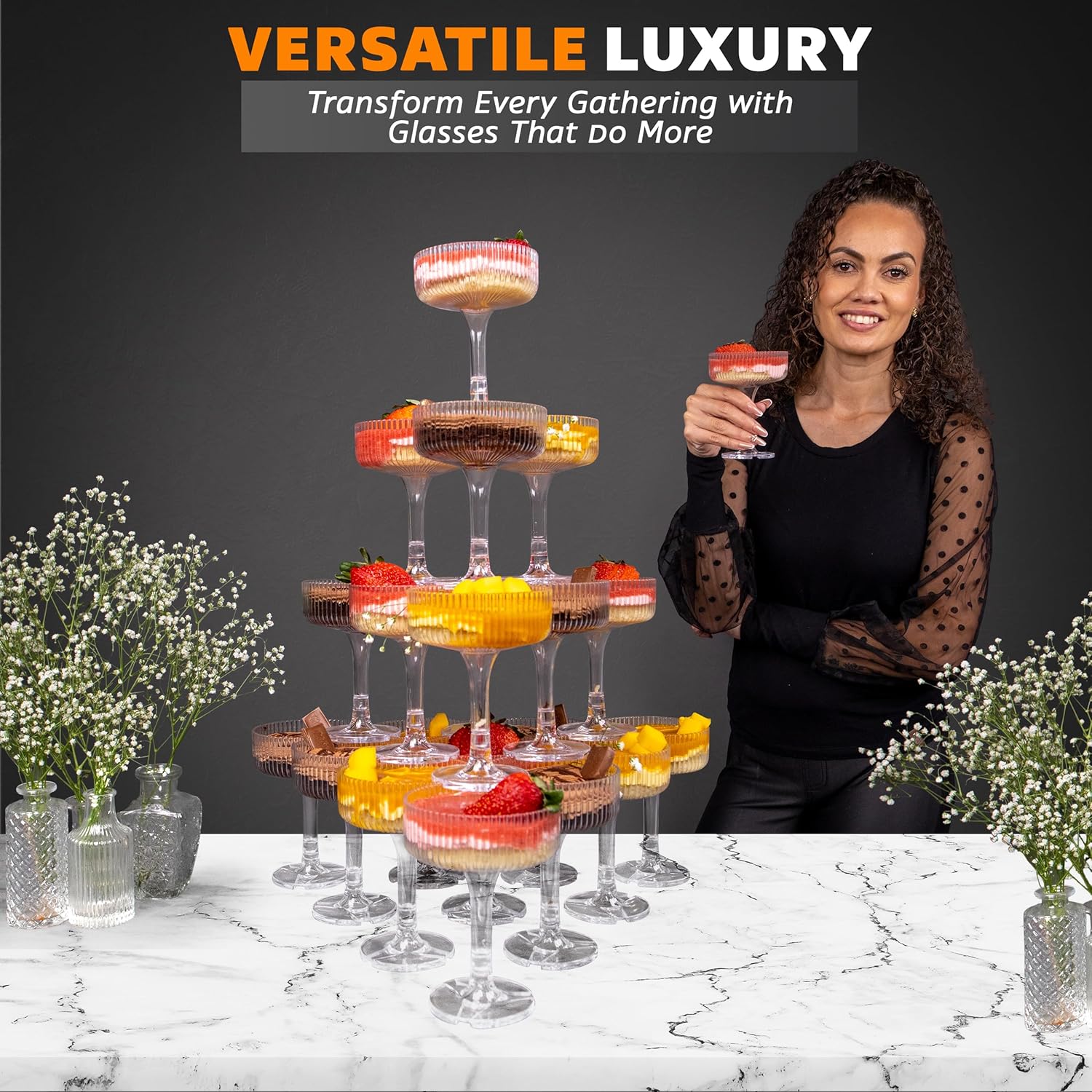 20-60PCS 아크릴 샴페인 타워 7oz 플라스틱 쿠 - Champagne Tower Set 리뷰 및 가격